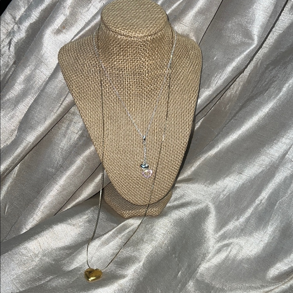 Elegant Silver and Gold Heart Pendant Necklaces